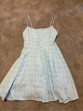 All in Favor Light Blue Eyelet Mini Dress with Spaghetti Straps